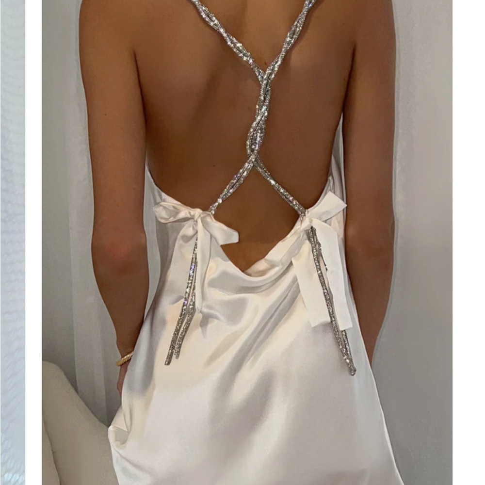Elegant Cream Satin Slip Dress - Picture 2 of 5